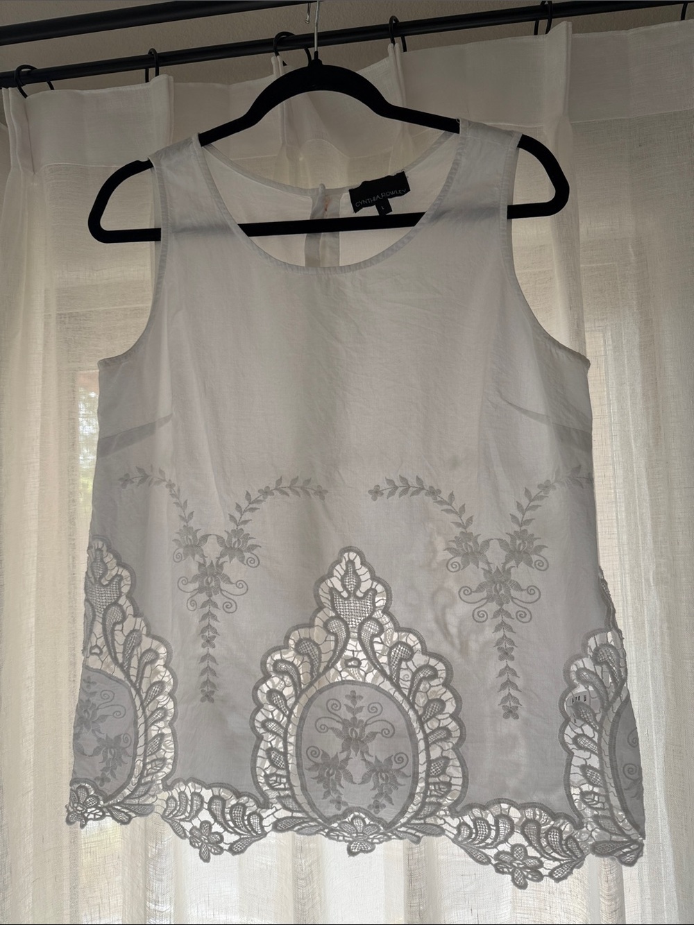 Cynthia Rowley 100% Cotton Ornate Lace Paneling Sleeveless Top